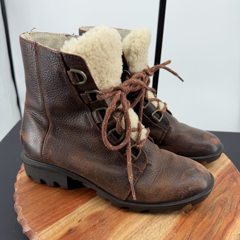 Sorel Womens Phoenix Burro Brown Leather Lace-Up Ankle Snow‎ Boots 9